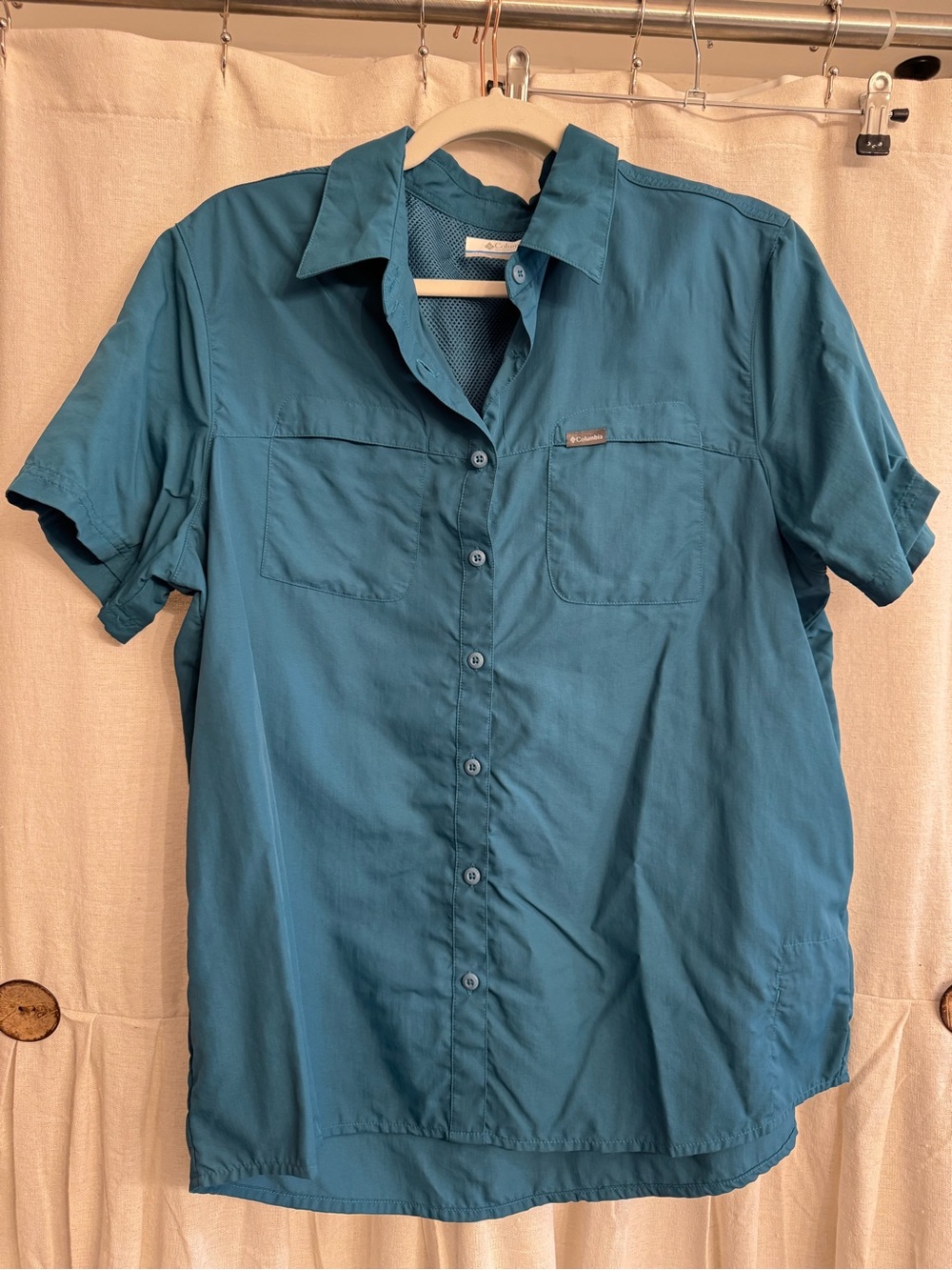 Columbia Teal Short-Sleeve Button-Down Casual Shirt